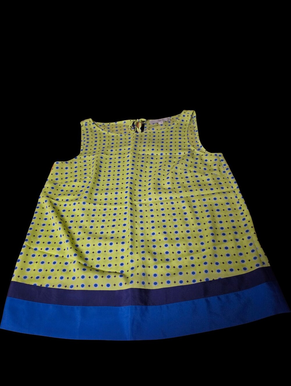 LOFT Lime Green & Blue Geometric Polka Dot Keyhole Tank Top M